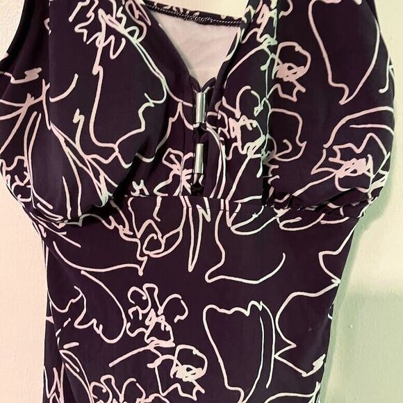 Aqua Green Swim Tankini Top Purple Cream Tropical Print Beach Resortwear M - Picture 5 of 6